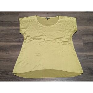 Eileen Fisher Silk Spandex Olive Green High Low Short Sleeve‎ Top Small RN78121